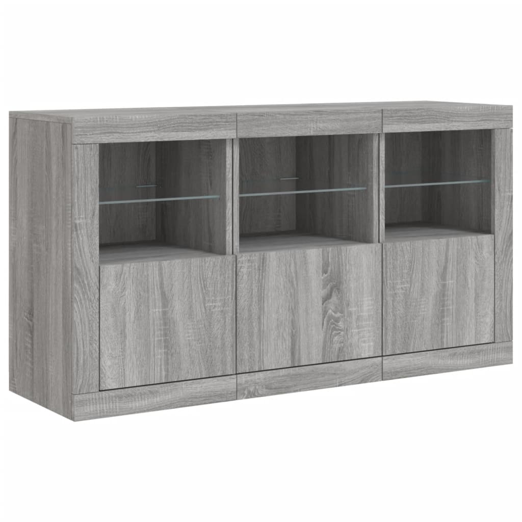 skænk med LED-lys 123x37x67 cm grå sonoma-eg