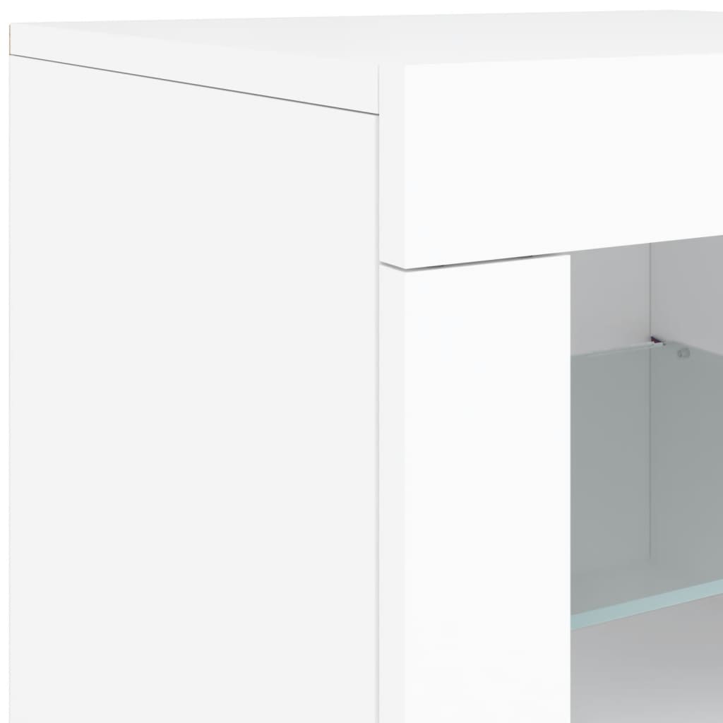 skænk med LED-lys 142,5x37x67 cm hvid