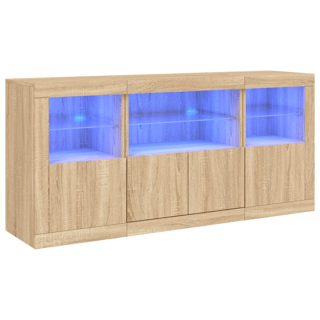 skænk med LED-lys 142,5x37x67 cm sonoma-eg