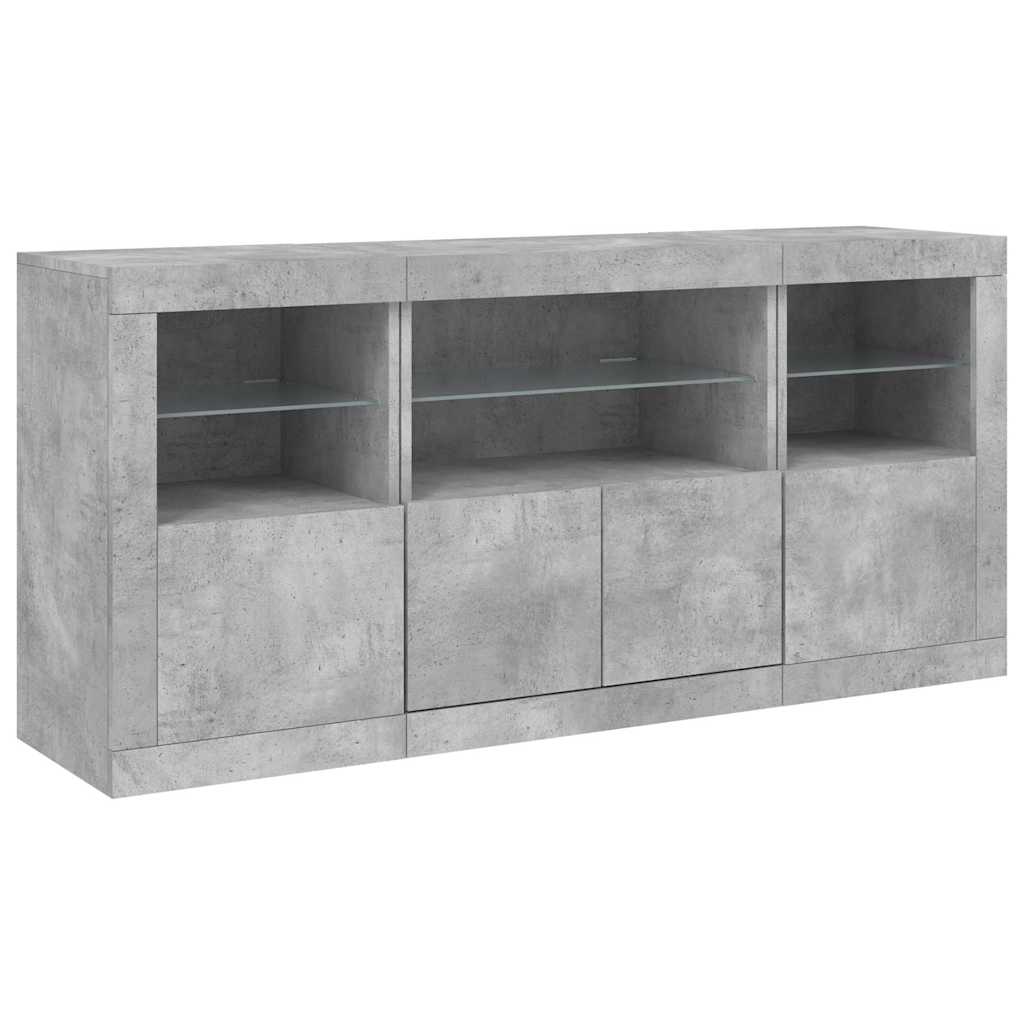 skænk med LED-lys 142,5x37x67 cm betongrå