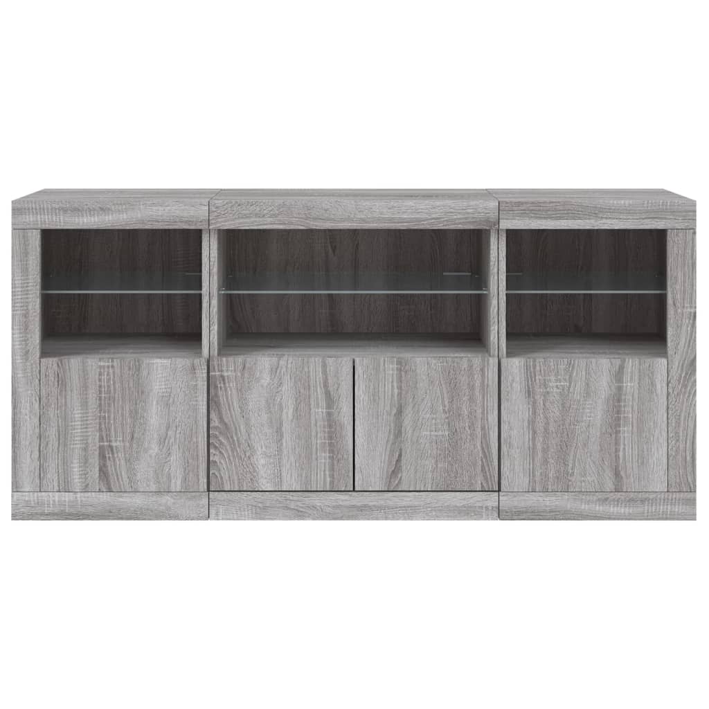 skænk med LED-lys 142,5x37x67 cm grå sonoma-eg
