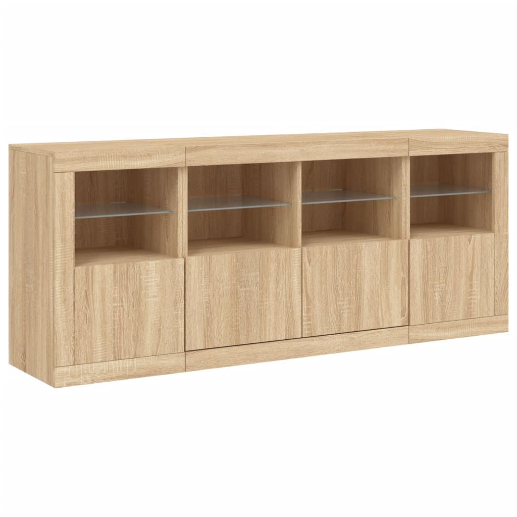 skænk med LED-lys 163x37x67 cm sonoma-eg