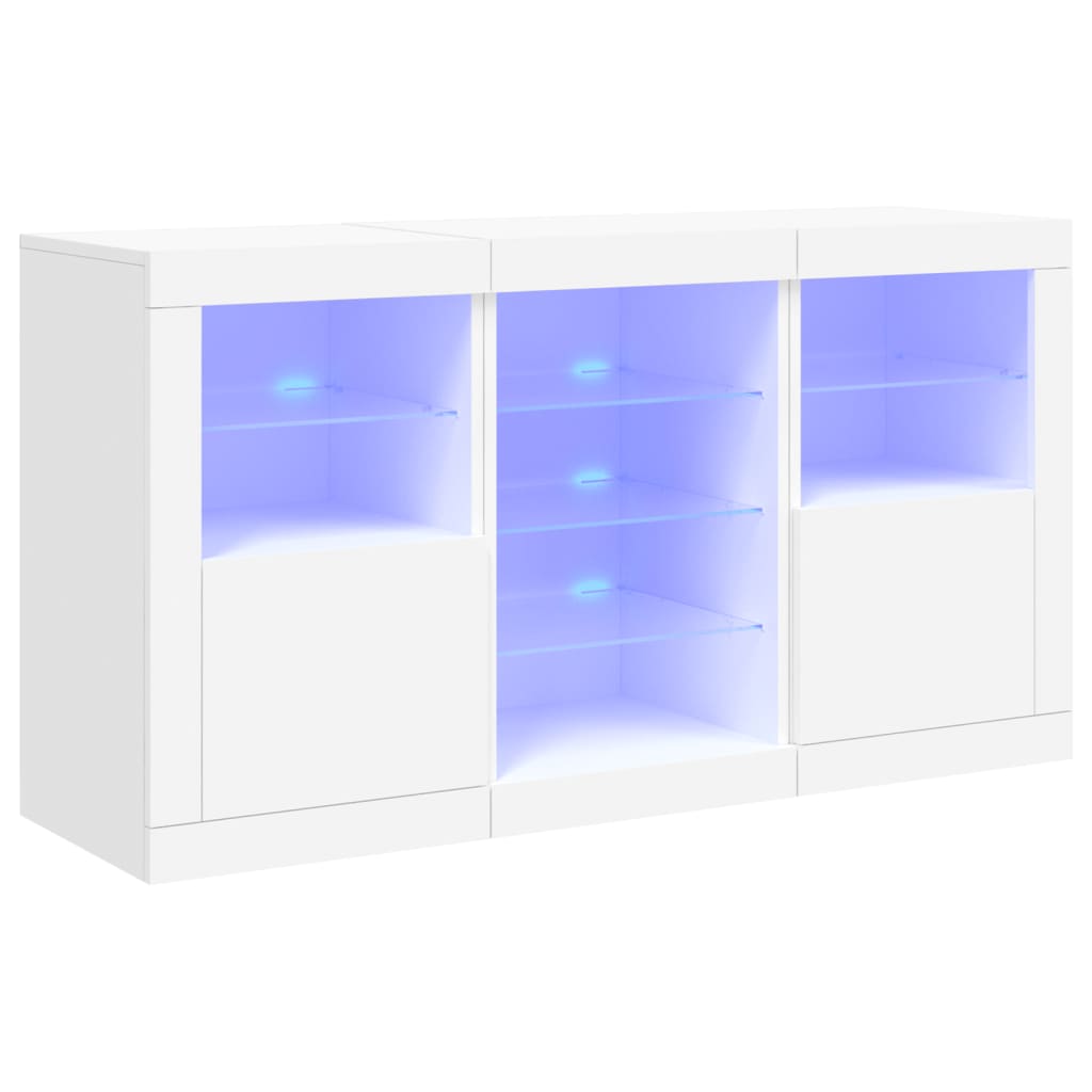 skænk med LED-lys 123x37x67 cm hvid