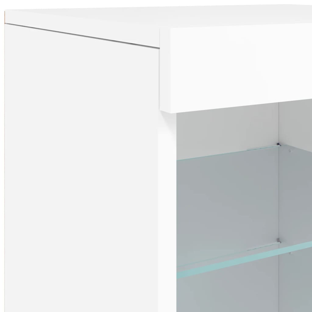 skænk med LED-lys 123x37x67 cm hvid