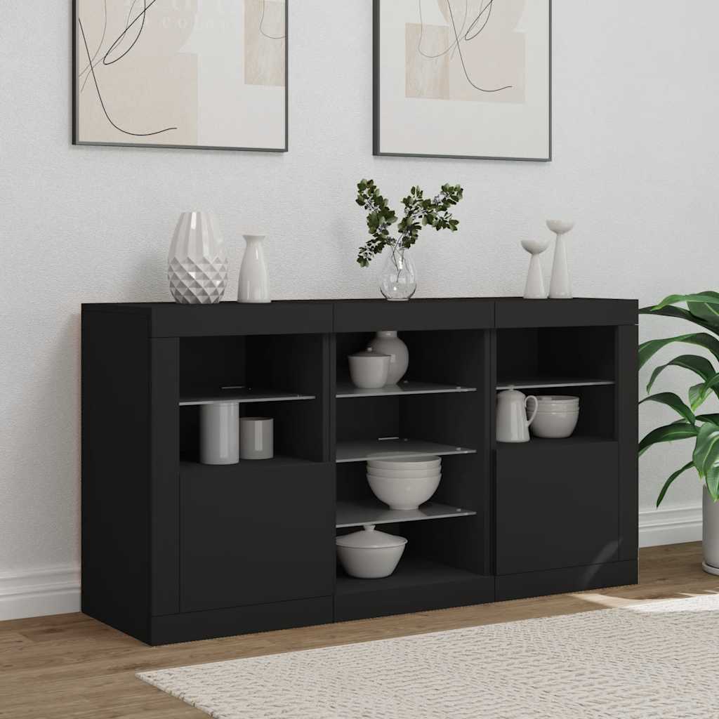 skænk med LED-lys 123x37x67 cm sort