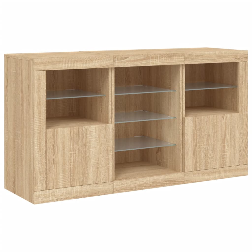 skænk med LED-lys 123x37x67 cm sonoma-eg