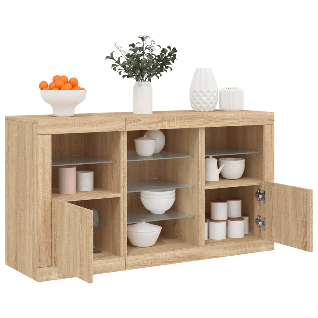 skænk med LED-lys 123x37x67 cm sonoma-eg