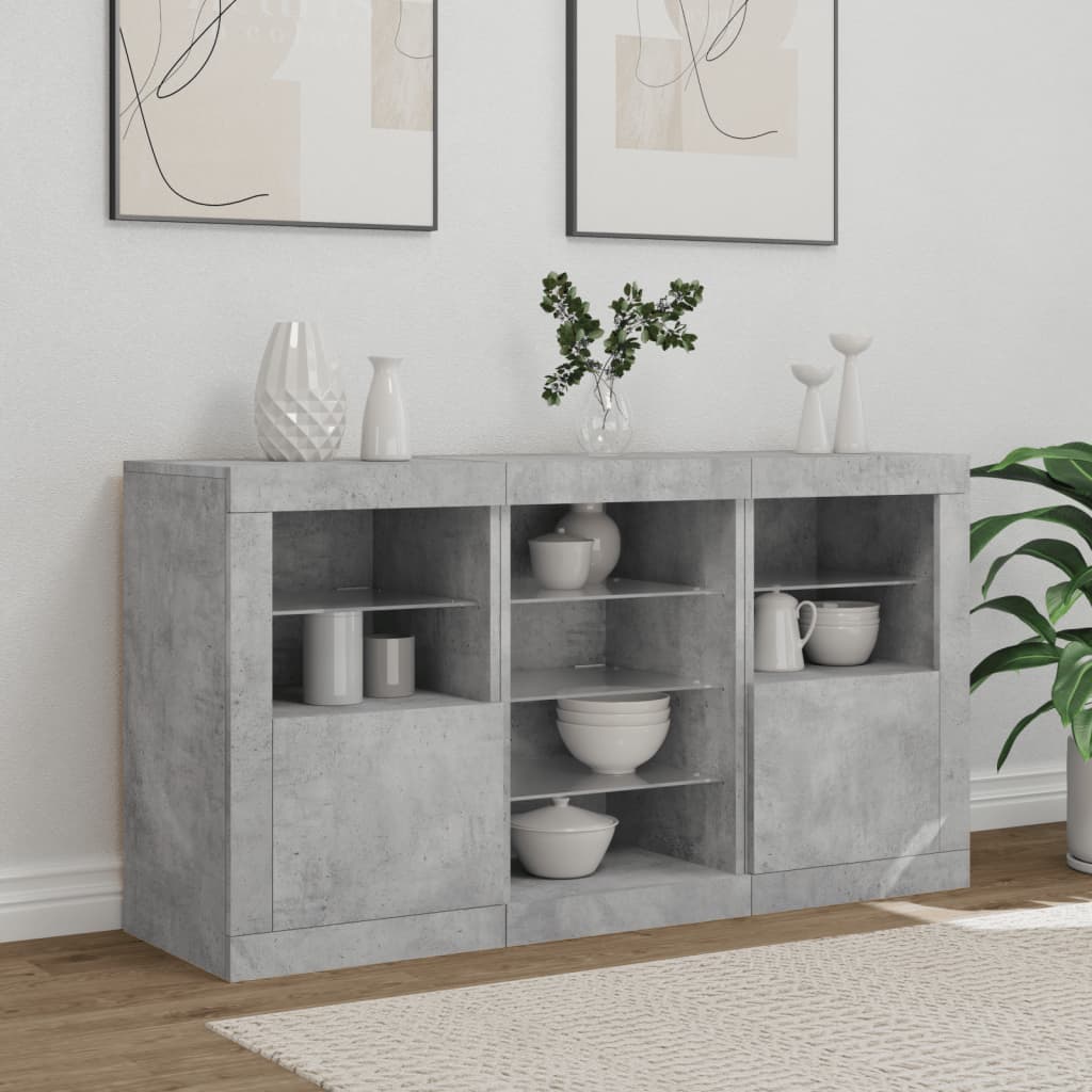skænk med LED-lys 123x37x67 cm betongrå