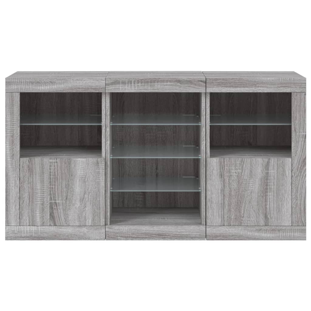 skænk med LED-lys 123x37x67 cm grå sonoma-eg