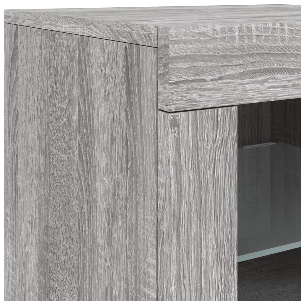 skænk med LED-lys 142,5x37x67 cm grå sonoma-eg