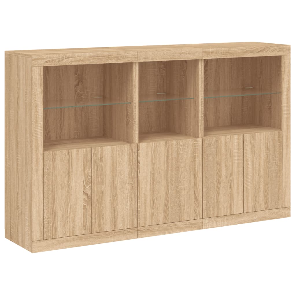 skænk med LED-lys 162x37x100 cm sonoma-eg