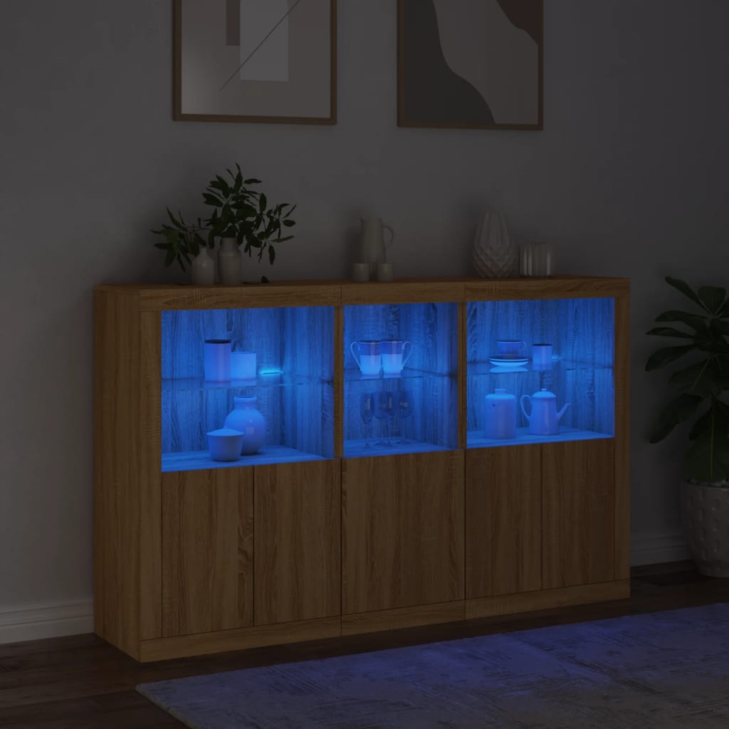 skænk med LED-lys 162x37x100 cm sonoma-eg