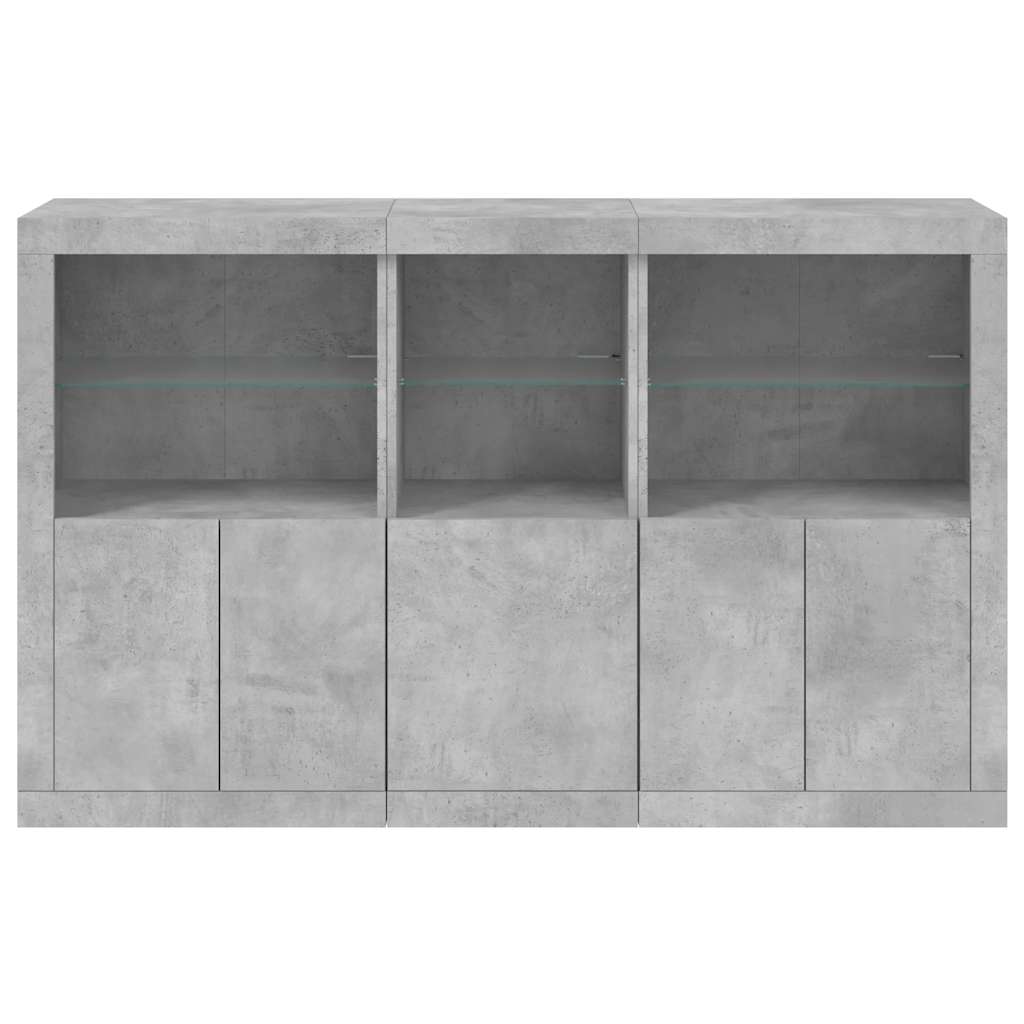 skænk med LED-lys 162x37x100 cm betongrå