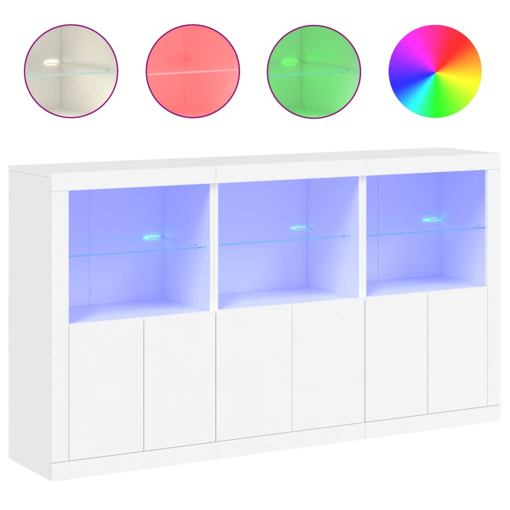 skænk med LED-lys 181,5x37x100 cm hvid