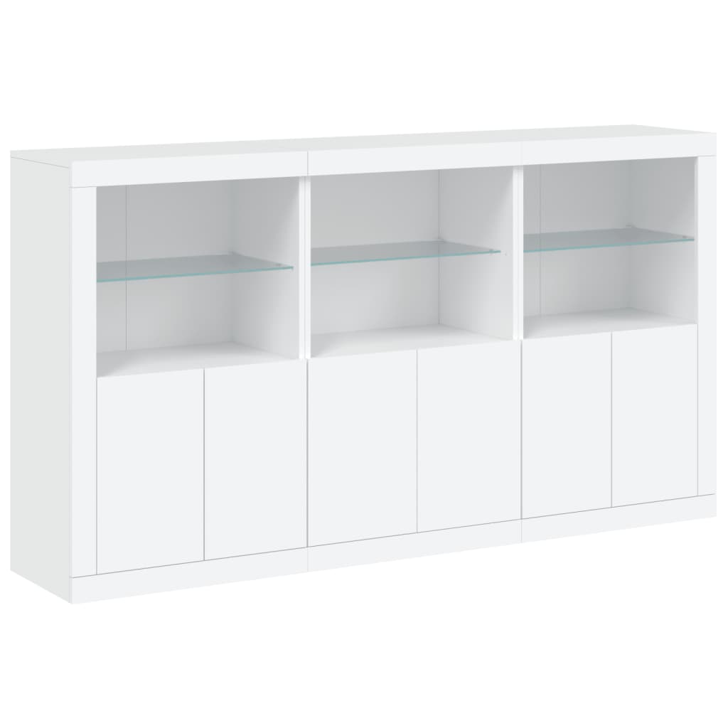 skænk med LED-lys 181,5x37x100 cm hvid