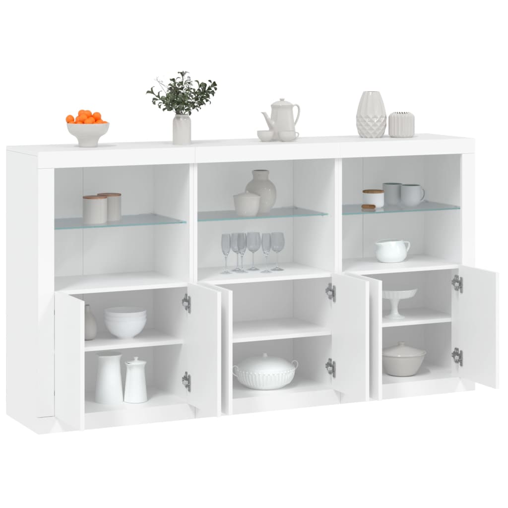 skænk med LED-lys 181,5x37x100 cm hvid