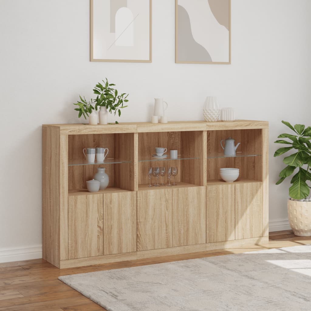 skænk med LED-lys 181,5x37x100 cm sonoma-eg