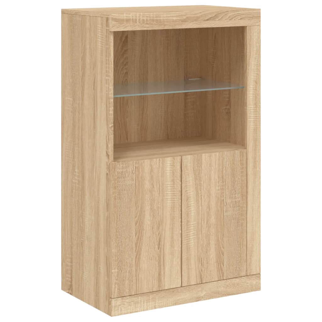 skænk med LED-lys 181,5x37x100 cm sonoma-eg