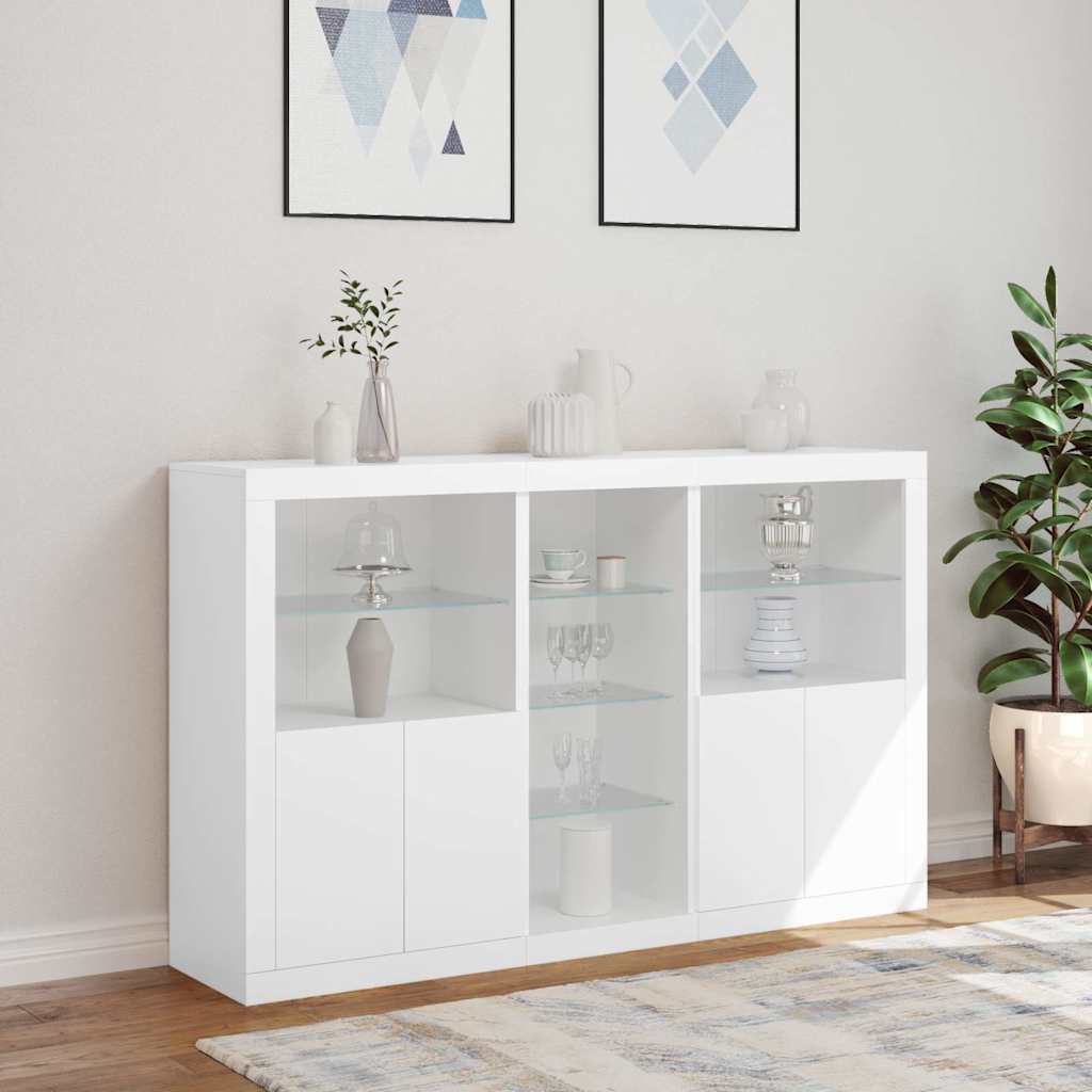 skænk med LED-lys 162x37x100 cm hvid