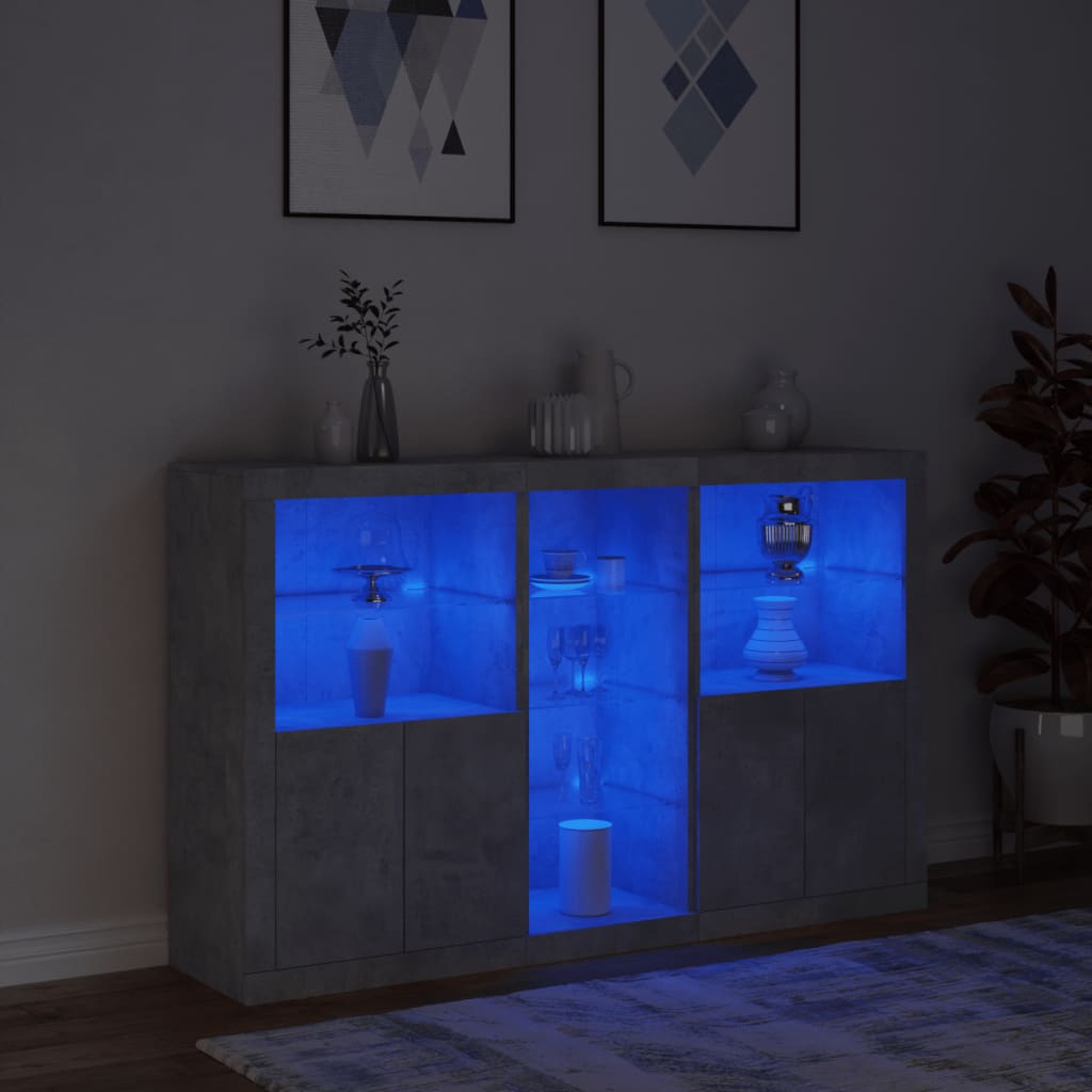 skænk med LED-lys 162x37x100 cm betongrå