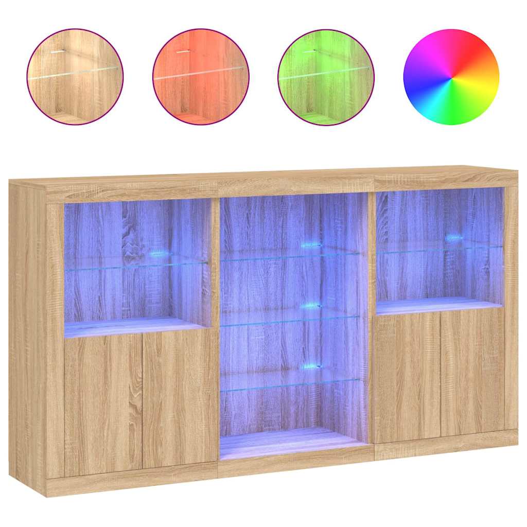 skænk med LED-lys 181,5x37x100 cm sonoma-eg