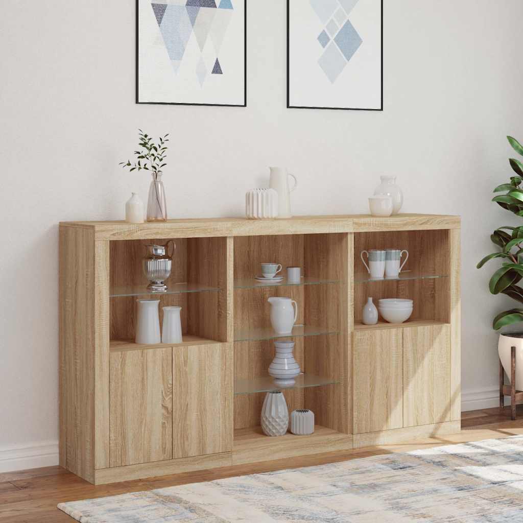 skænk med LED-lys 181,5x37x100 cm sonoma-eg