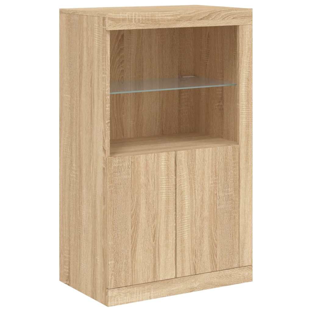 skænk med LED-lys 181,5x37x100 cm sonoma-eg