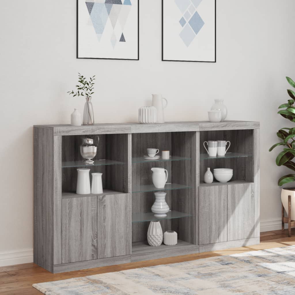 skænk med LED-lys 181,5x37x100 cm grå sonoma-eg