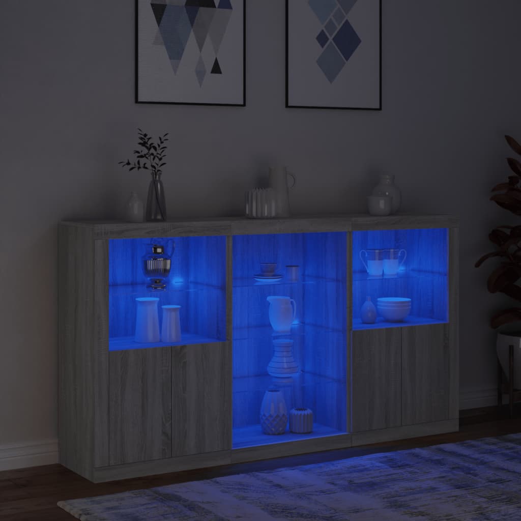 skænk med LED-lys 181,5x37x100 cm grå sonoma-eg
