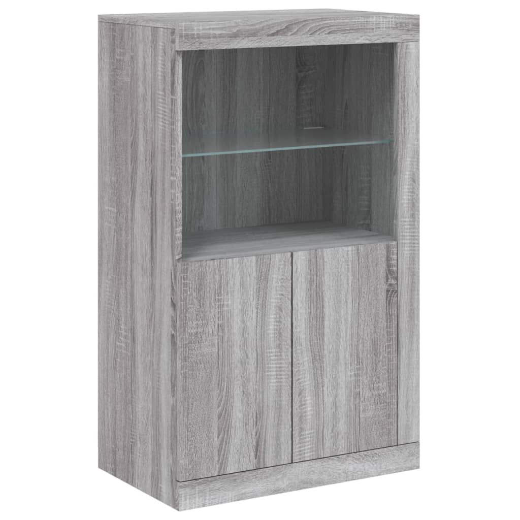 skænk med LED-lys 181,5x37x100 cm grå sonoma-eg
