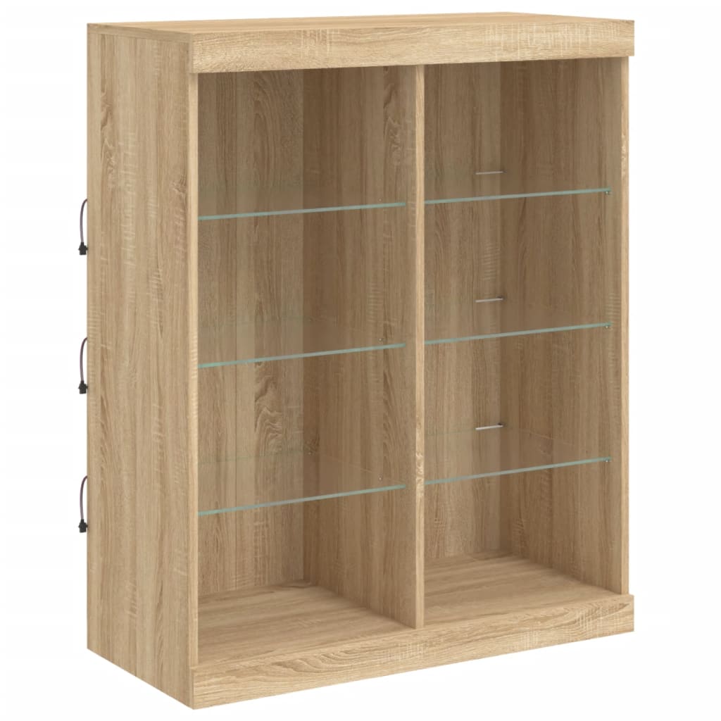 skænk med LED-lys 202x37x100 cm sonoma-eg