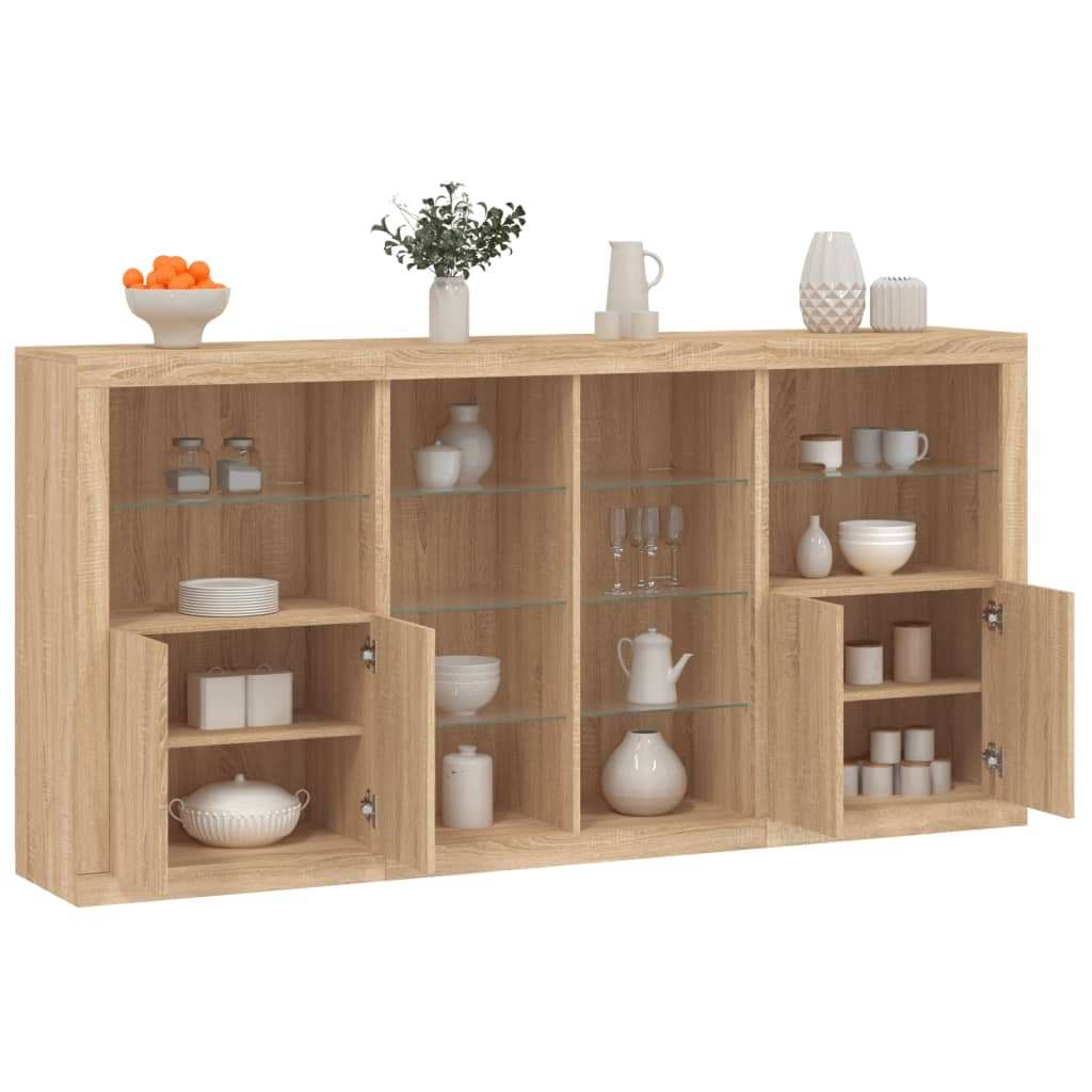 skænk med LED-lys 202x37x100 cm sonoma-eg