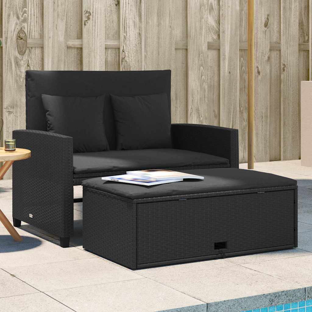 2-Personers Havesofa Med Hynder Poly - Sort / Rattan