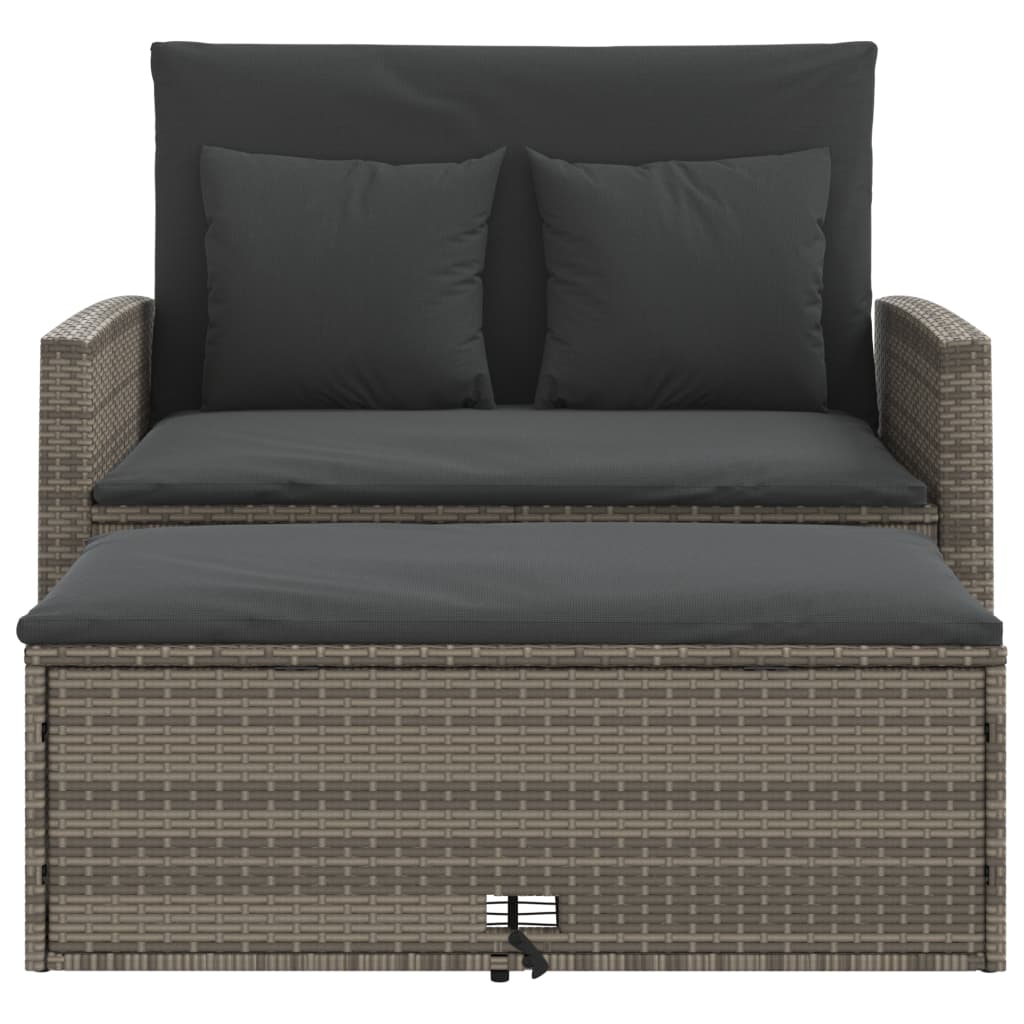 2-personers havesofa med hynder polyrattan grå
