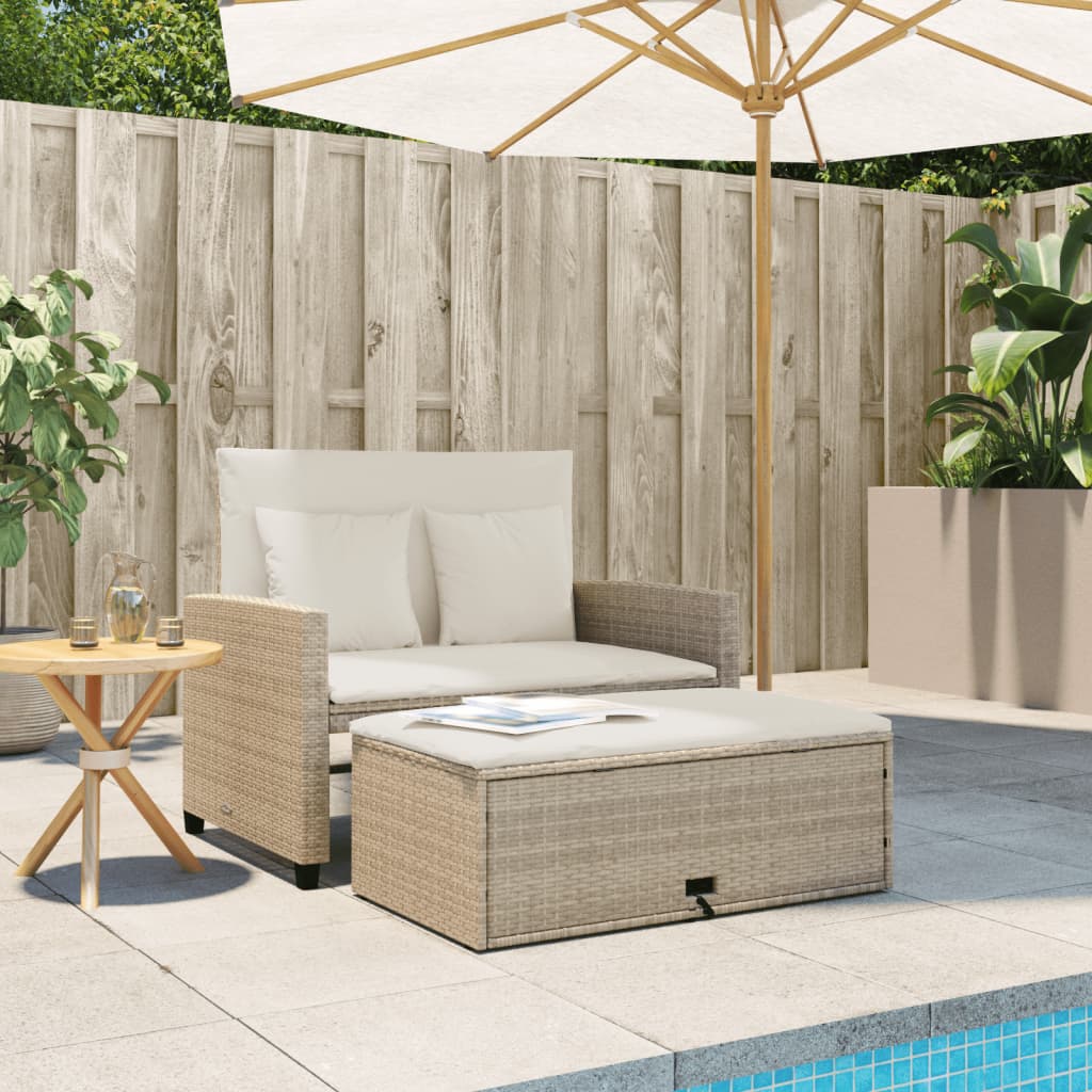 2-personers havesofa med hynder polyrattan beige