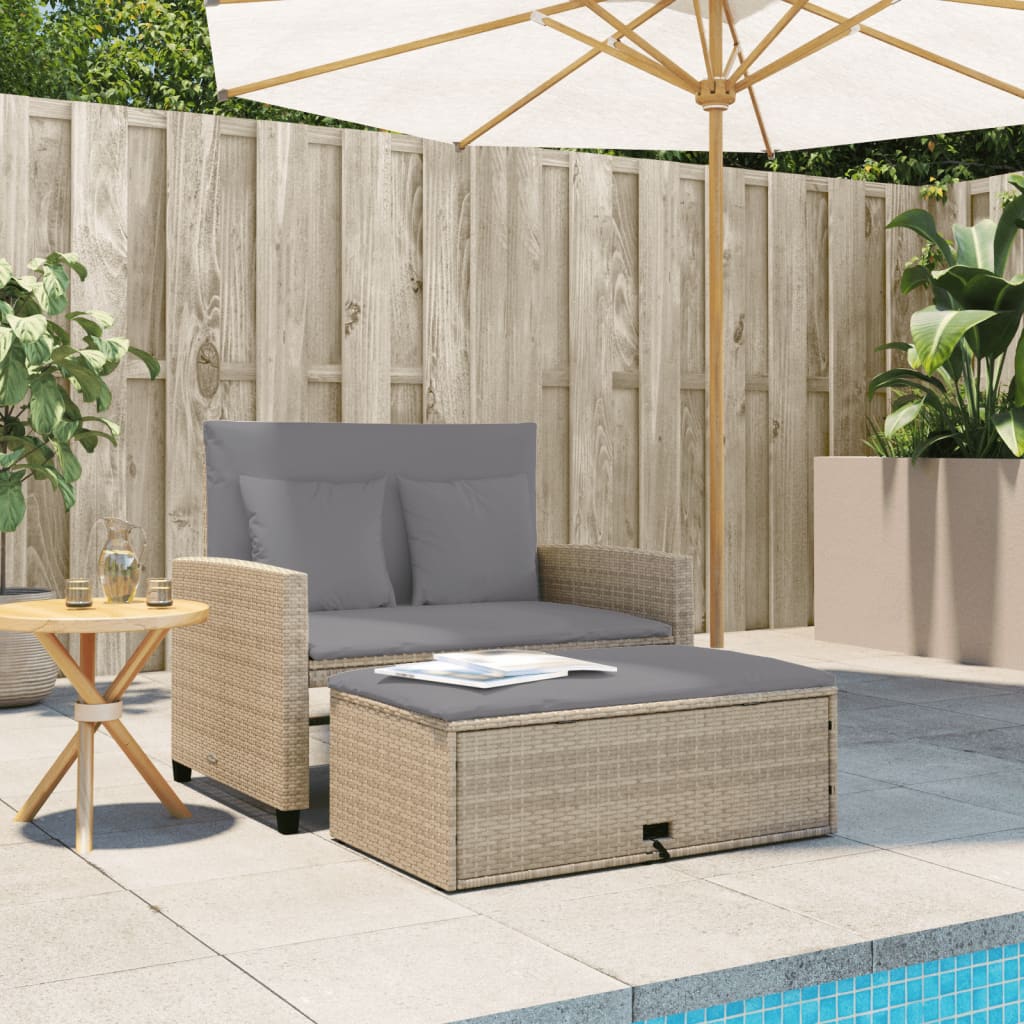 2-personers havesofa med hynder polyrattan beige