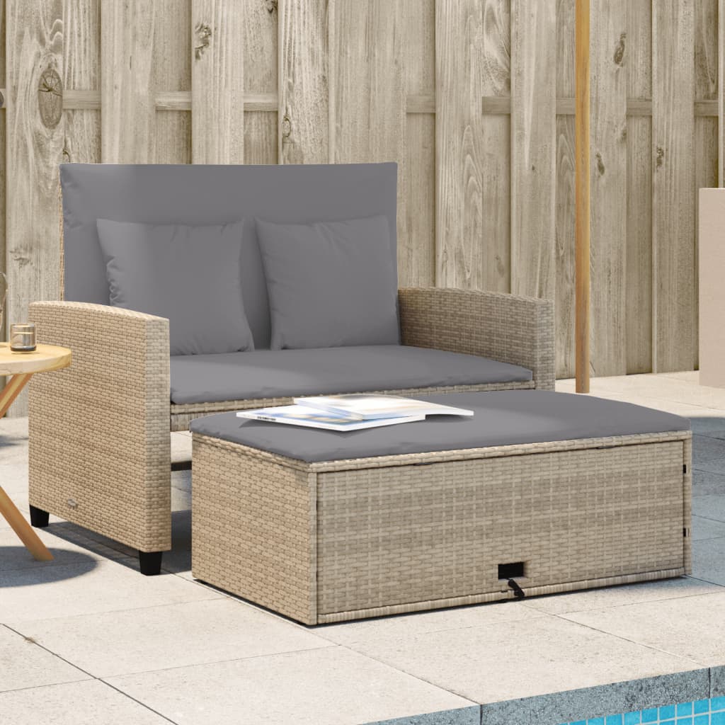 2-personers havesofa med hynder polyrattan beige billede