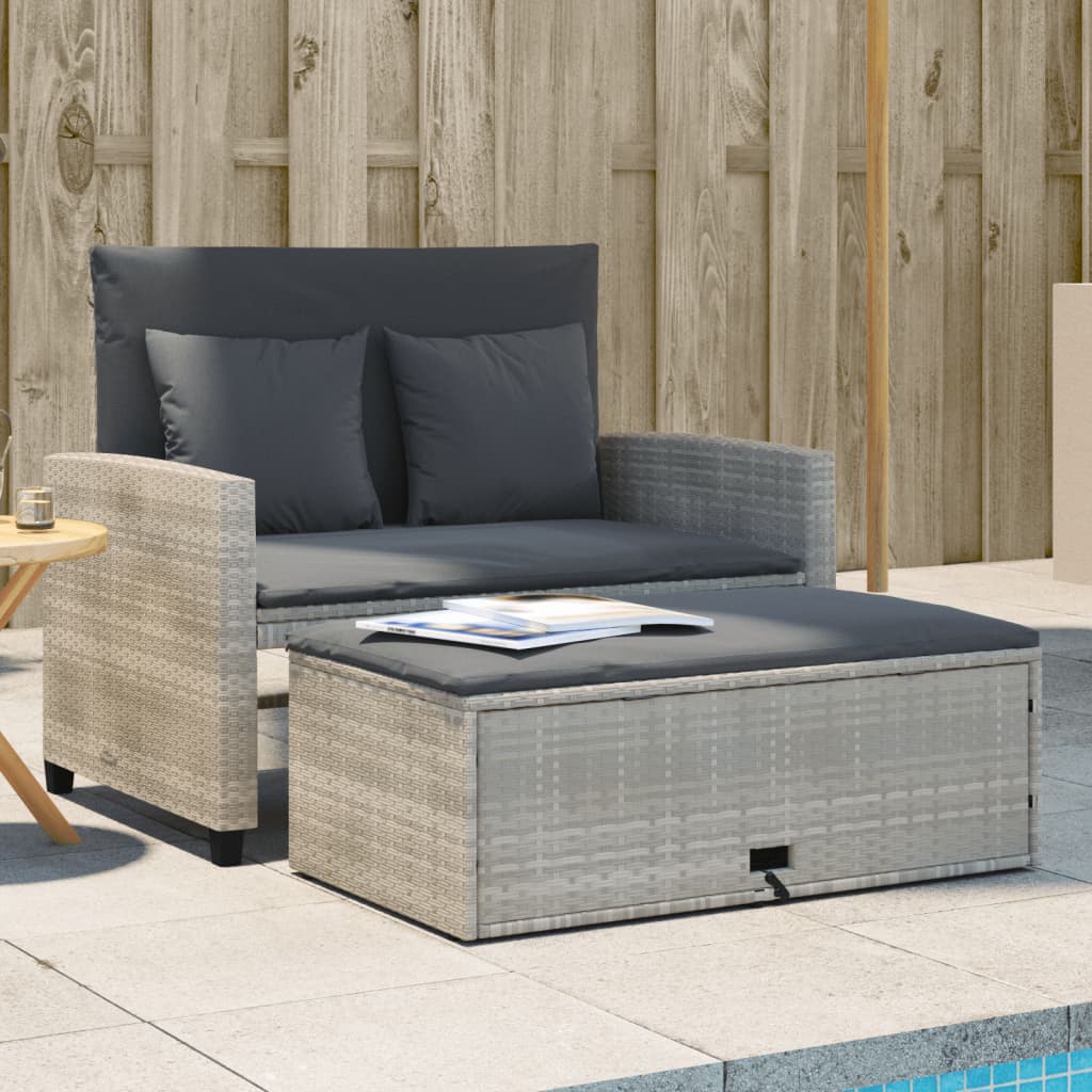 2-personers havesofa med hynder polyrattan lysegrå billede