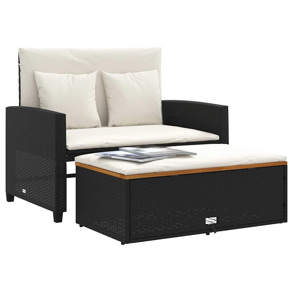 2-personers havesofa med hynder polyrattan og akacietræ sort
