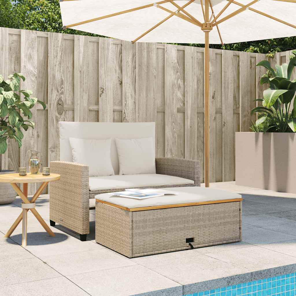 2-personers havesofa med hynder polyrattan og akacietræ beige