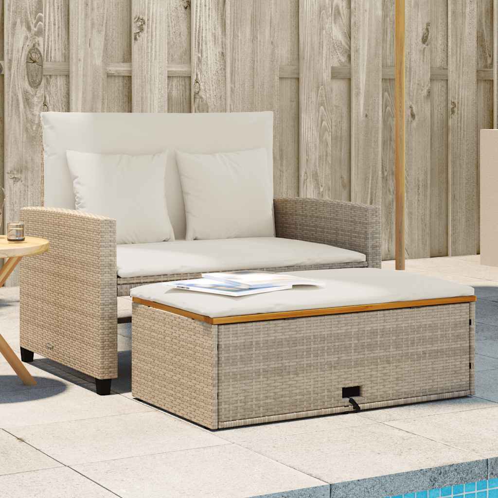2-personers havesofa med hynder polyrattan og akacietræ beige billede