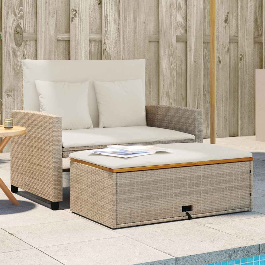 2-personers havesofa med hynder polyrattan og akacietræ beige