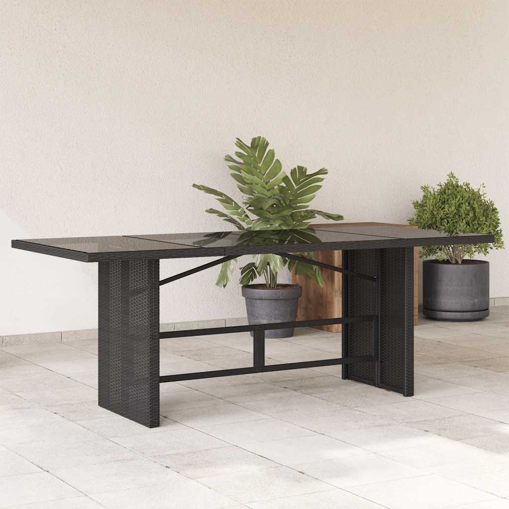 havebord med glastop 190x80x74 cm polyrattan sort billede
