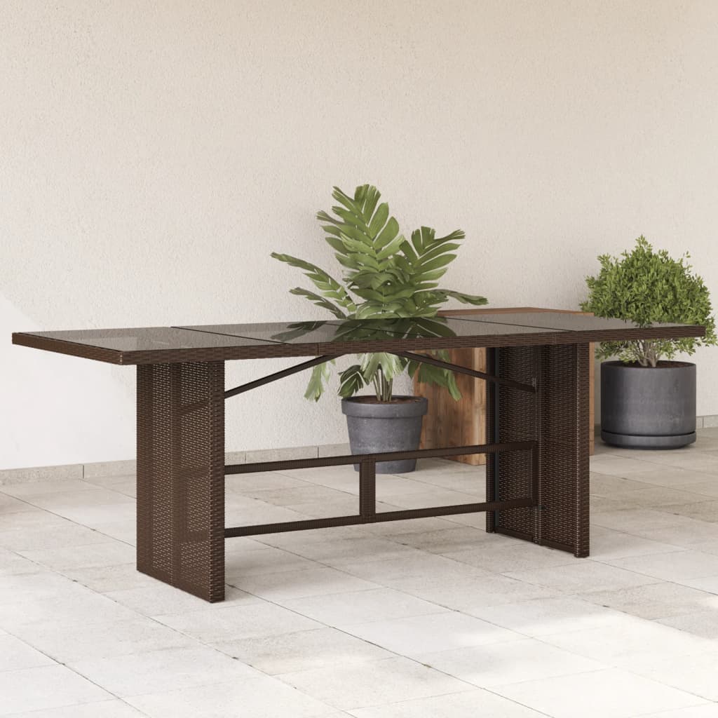 havebord med glastop 190x80x74 cm polyrattan brun billede
