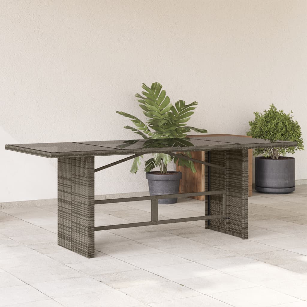 havebord med glastop 190x80x74 cm polyrattan grå billede