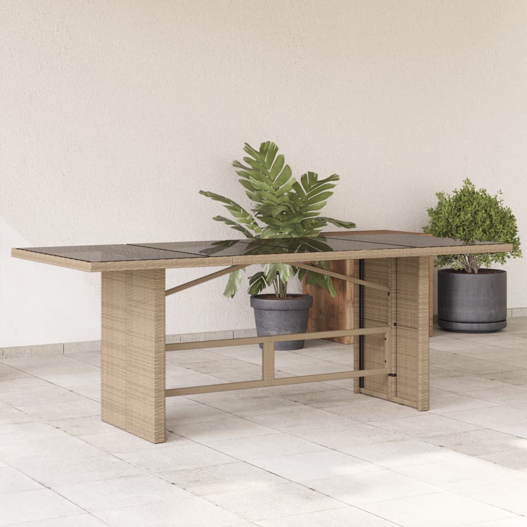 havebord med glastop 190x80x74 cm polyrattan beige billede