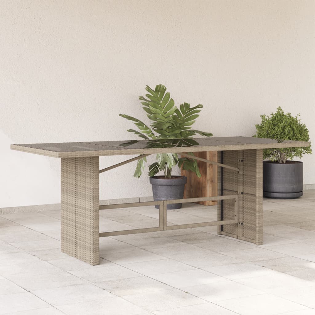 havebord med glastop 190x80x74 cm polyrattan lysegrå billede
