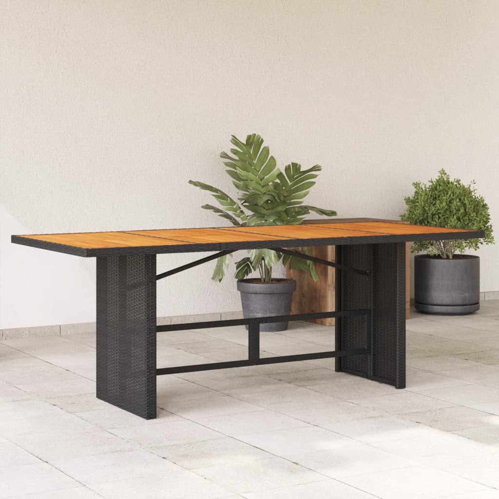 havebord med top i akacietræ 190x80x74 cm polyrattan sort billede
