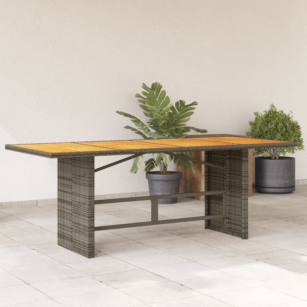 havebord med top i akacietræ 190x80x74 cm polyrattan grå billede