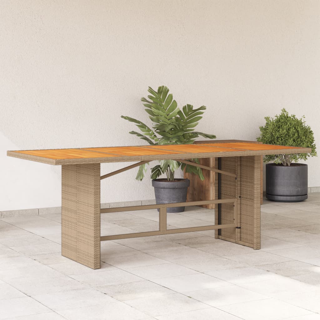 havebord med top i akacietræ 190x80x74 cm polyrattan beige billede